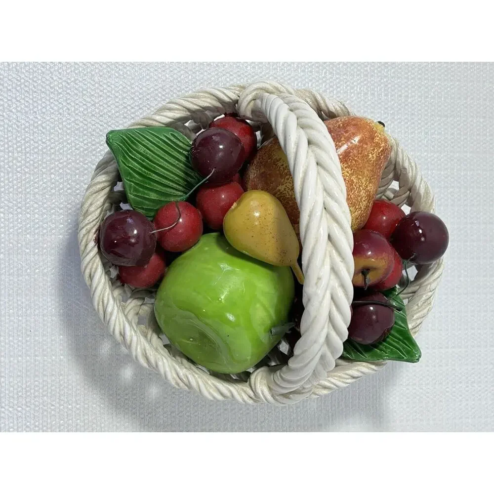 Vintage‎ 1980s MCM Centerpiece Bassano Italy Ceramic Hand-Painted Fruit Basket